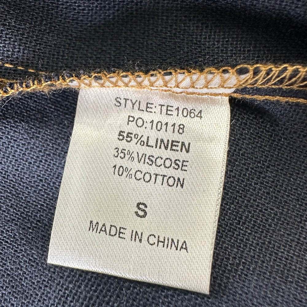NWT GIGIO USA Navy Linen Blend Puff Sleeve Frayed Hem Button Down Shirt Small - Picture 8 of 8